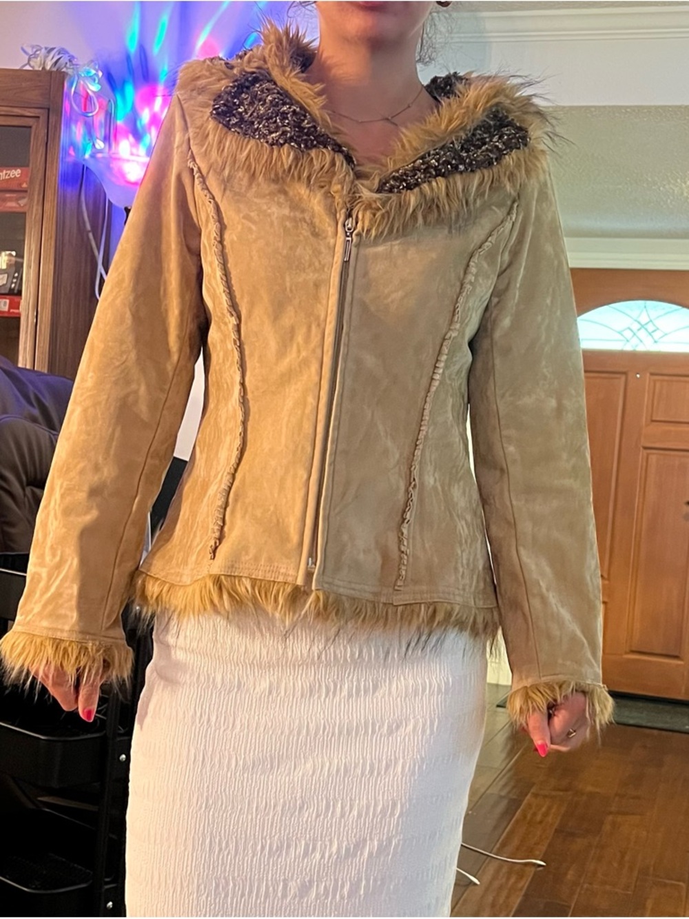 Vintage Y2K Faux Suede Fur Trim Jacket Penny Lane Style Boho